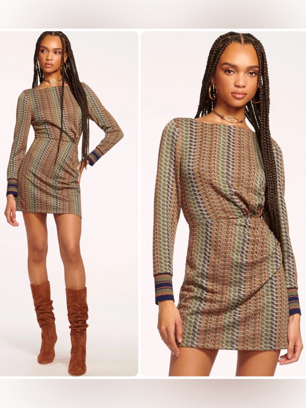 Ramy Brook Wheller Knit Ruched Long-Sleeve Lined Mini Dress NWT $395